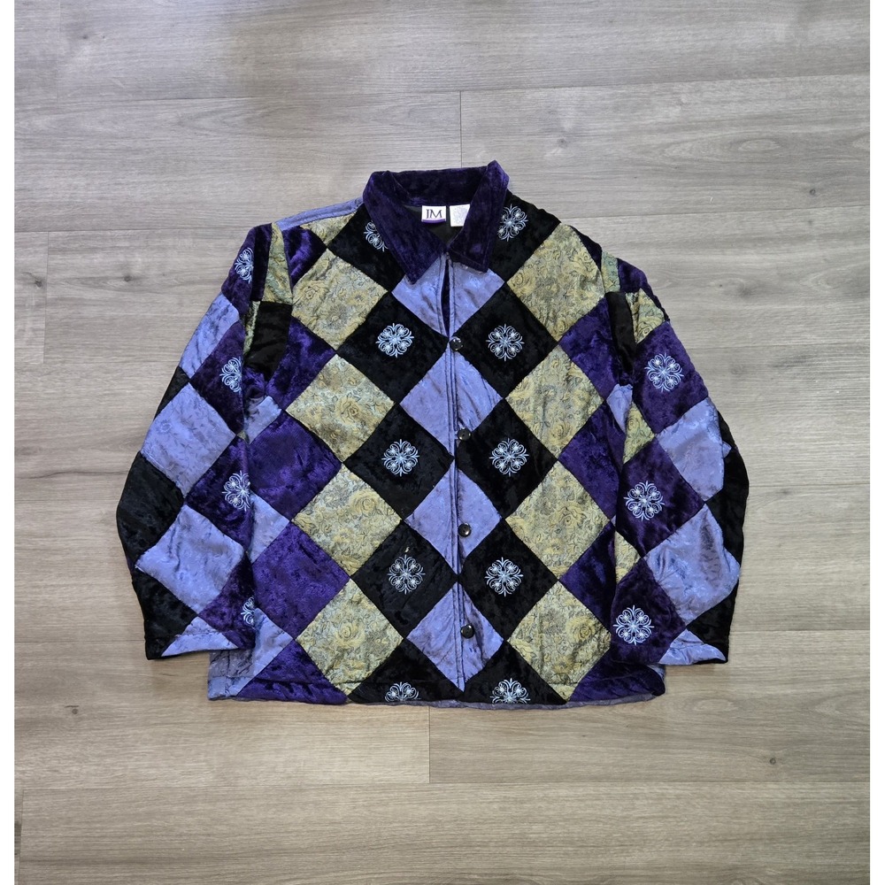 Vintage 90s JM Collection Quilted Patchwork Jacket Art Bohemian Button Large